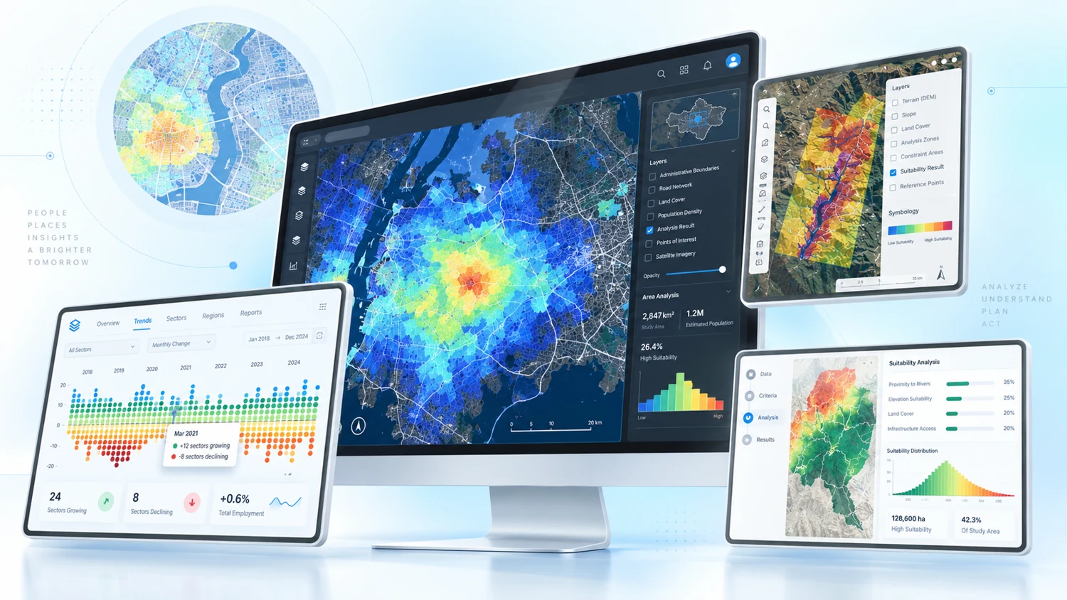 Composição de mapas, gráficos e visualizações analíticas